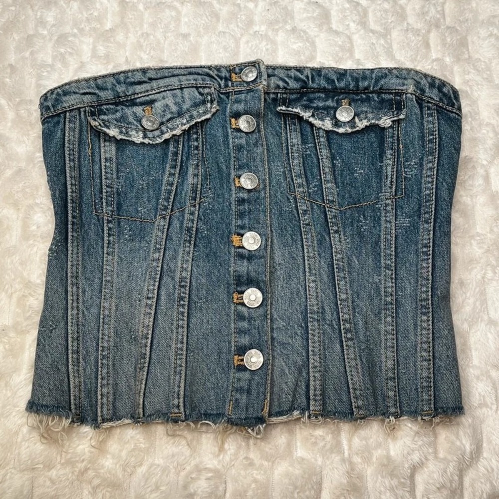 Zara Blue Denim Corset Top Women's M